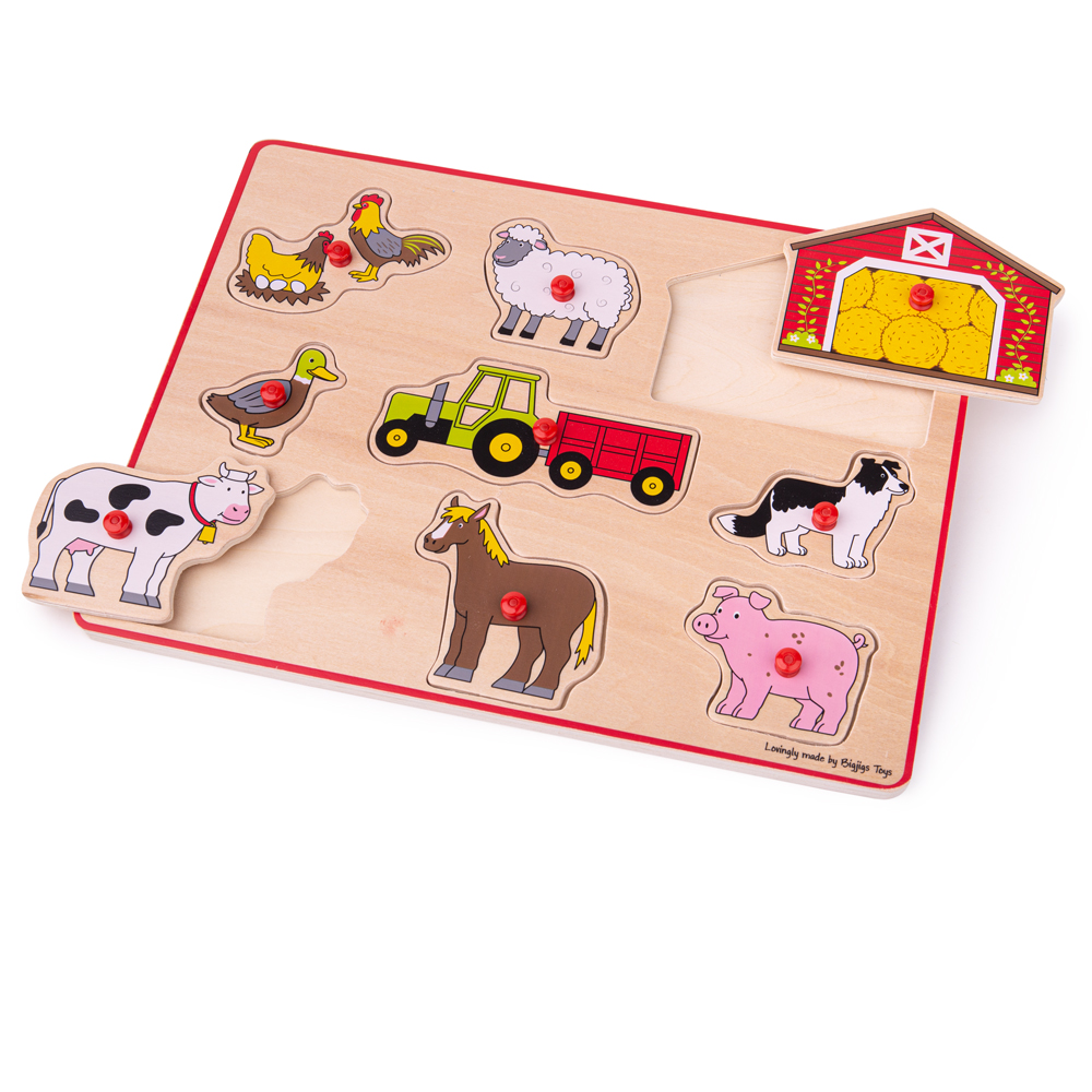 Educational Learn Bigjigs Toys Wooden Chunky Lift Out Jigsaw Puzzle Farm 
