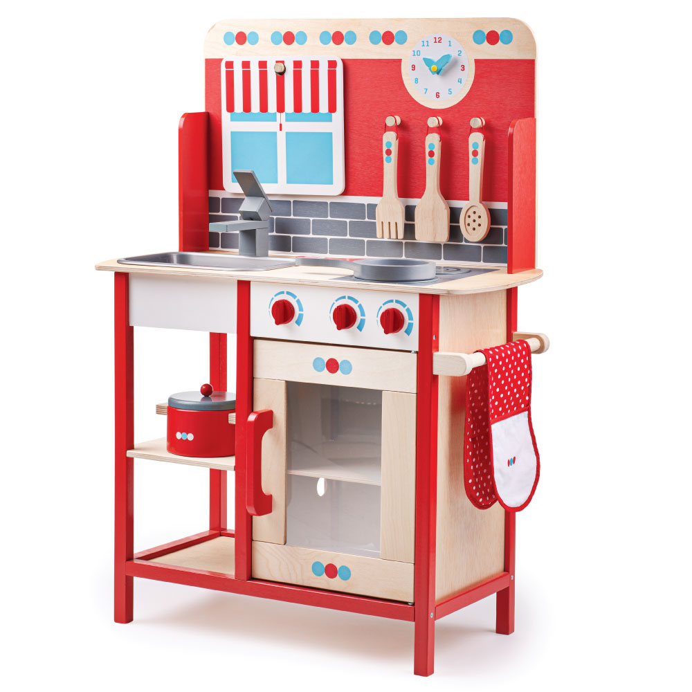 Bigjigs Toys Wooden Role Play Pretend Kitchen with Sink, Cooker Toy eBay
