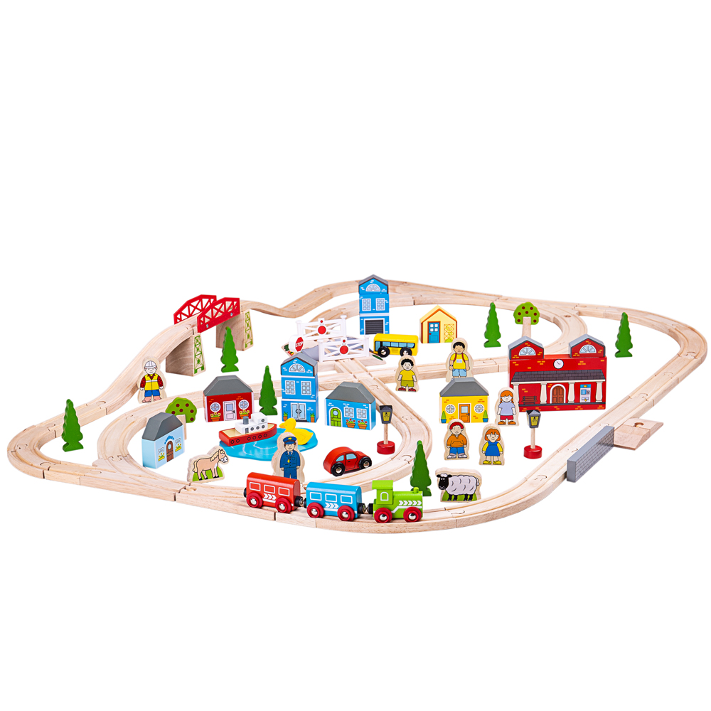 Bigjigs Rail Wooden Sweetland Express Train Playset with 3 Carriages for Kids