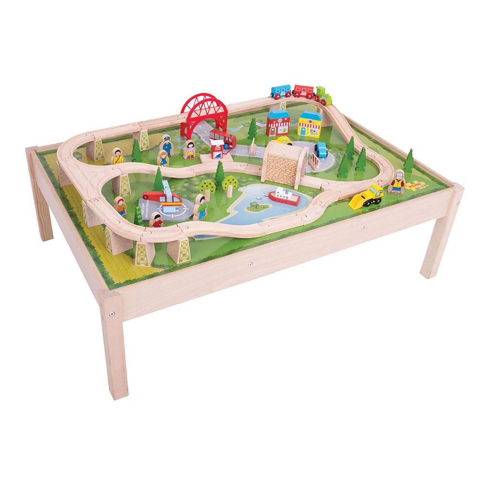 wooden play table train set