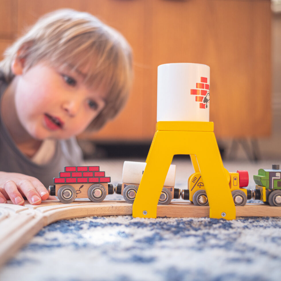 Bigjigs Rail Wooden Dinosaur Crane, Unload Eggs Using The Magnetic Mouth Fruugo